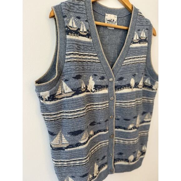VTG Northern Reflections Sailboat Sweater Vest Large Cottagecore Grandpa 80s 90s - Picture 3 of 9